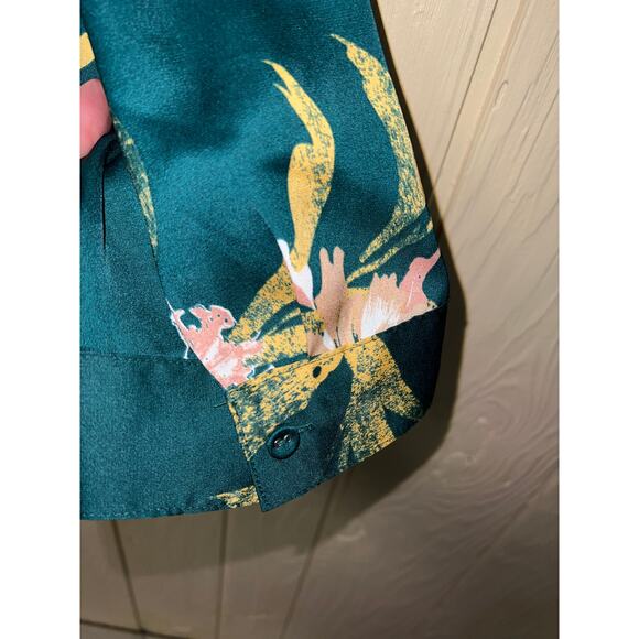 Faux Silk Large Blouse Button Front Top G by Giuliana HSN Green Floral Drape - Picture 5 of 8